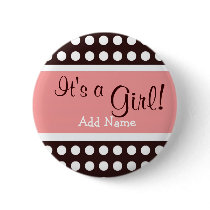 Pink and Brown "It's a Girl" button