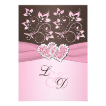Pink and Brown Joined Hearts Monogram Invitation