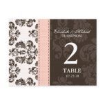 Pink and Brown Vintage Damask Wedding Table Number