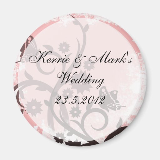 Pink and Brown Wedding Favor Magnets