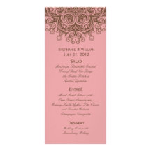 Pink and Brown Wedding Menu Rack Card