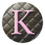 Pink And Chocolate Monogram K Wedding Favor Labels Sticker