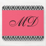 Pink and Damask Print Mousepad