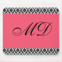 Pink and Damask Print Mousepad