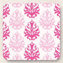 Pink and dark pink boho chic damask coasters