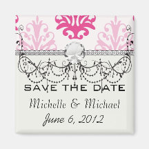Pink and dark pink boho chic damask fridge magnet