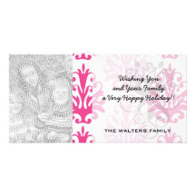 Pink and dark pink boho chic damask custom photo card