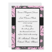 pink and deep grey large damask personalized announcements
