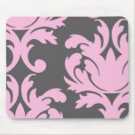 pink and deep grey large damask mouse pad