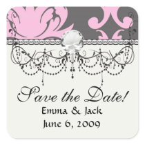pink and deep grey large damask square stickers