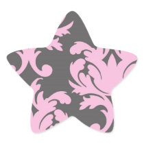 pink and deep grey large damask star stickers
