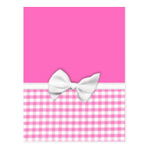 Pink and girly gingham with ribbon bow post card