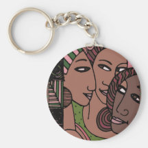 Pink and Green African American Women Key Chain