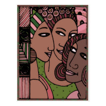 Pink and Green African American Women Postcard