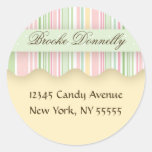 Pink and Green Candy Striped Address Label Stickers