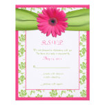 Pink and Green Floral Damask Wedding Reply Card Announcements