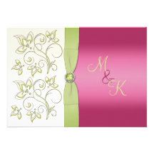 Pink and Green Floral Monogrammed Invitation