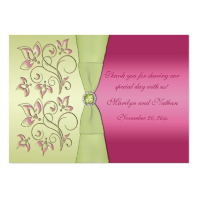 Pink and Green Floral Wedding Favour Tag Business Card Templates by 
