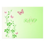 Pink and Green Floral with Butterflies Reply Card Personalised Invitations