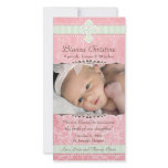 Pink and Green Florals Birth Announcement photo cards