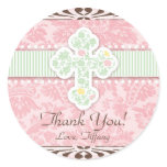 Pink and Green Florals Birth Gift Label stickers