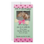 Pink and Green Paw Print Birthday Invitation photo cards