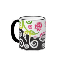 Pink and green shaded effect Artnouveau floral mug