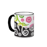 Pink and green shaded effect Artnouveau floral mug