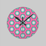 Pink and Green Tiled Hex Round Clock wall clocks
