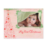 Pink and Green Tree First Christmas Photo Postcard
