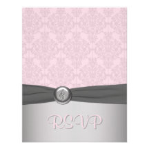 Pink and Grey Damask Ballerina RSVP Card Invitations