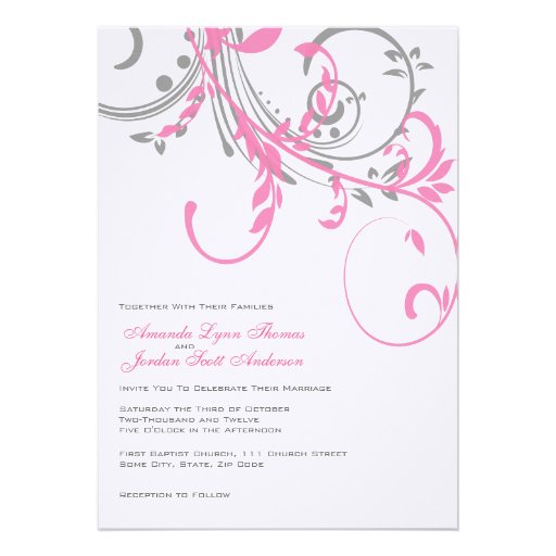Pink and Grey Double Floral Wedding Invitation