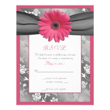 Pink and Grey Floral Damask Wedding Reply Card Personalised Invites