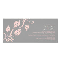 Pink and Grey Floral Leaves Wedding Invitation