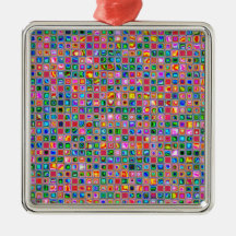 Pink And Multicolored Textured Tiles Pattern Christmas Ornament