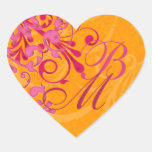 Pink and Orange Abstract Floral Envelope Seal Heart Sticker