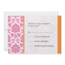 Pink and Orange Damask RSVP Cards