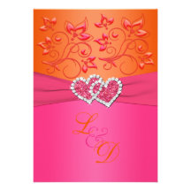 Pink and Orange Floral Joined Hearts Invitation