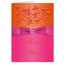 Pink and Orange Floral Thank You Card