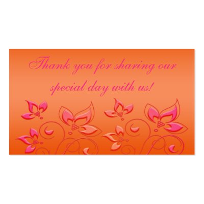 Pink and Orange Floral Wedding Favour Tag Business Card Template by