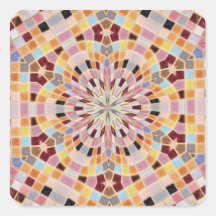 Pink and Orange Mosaic Kaleidoscope Square Sticker