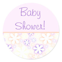 pink and purple flowers, BabyShower! Round Sticker
