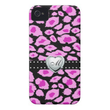 Pink and Purple Leopard Spots with Monogram iPhone 4 Cases