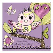 Pink and Purple Owls Birthday Invitation invitations