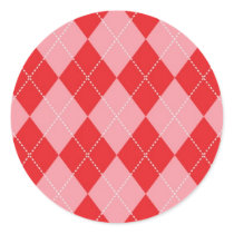 Pink and Red Argyle Pattern Round Stickers