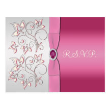 Pink and Silver R.S.V.P. Postcard