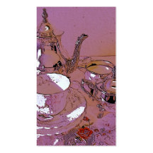 Pink and silver tea set business card template