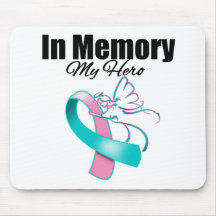 Pink and Teal Ribbon In Memory of My Hero Mousepads