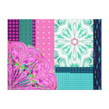Pink and Turquoise Patterns Stretched Canvas Print