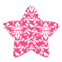 pink and white bird damask pattern star stickers